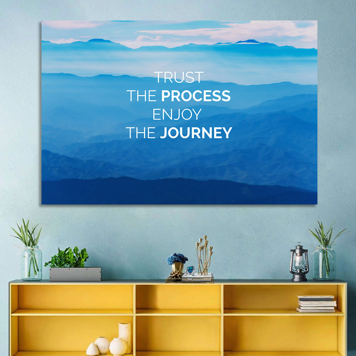 Trust the Process Mountain Layers Wall Art in a room, landscape