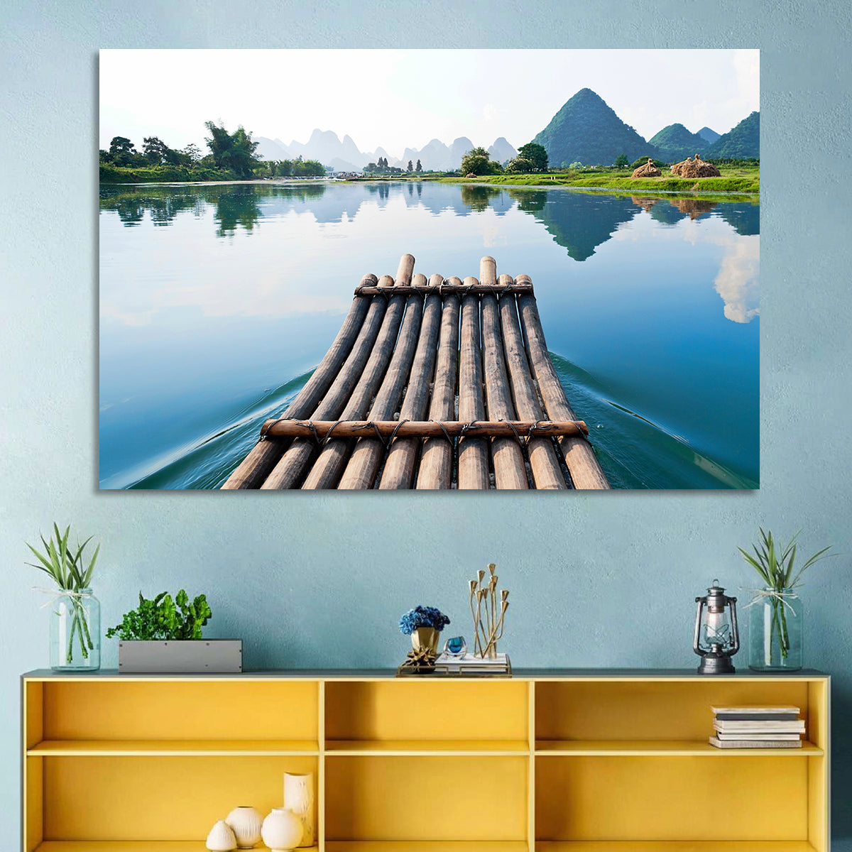 Li River Bamboo Raft, Guilin Wall Art in a room, landscape