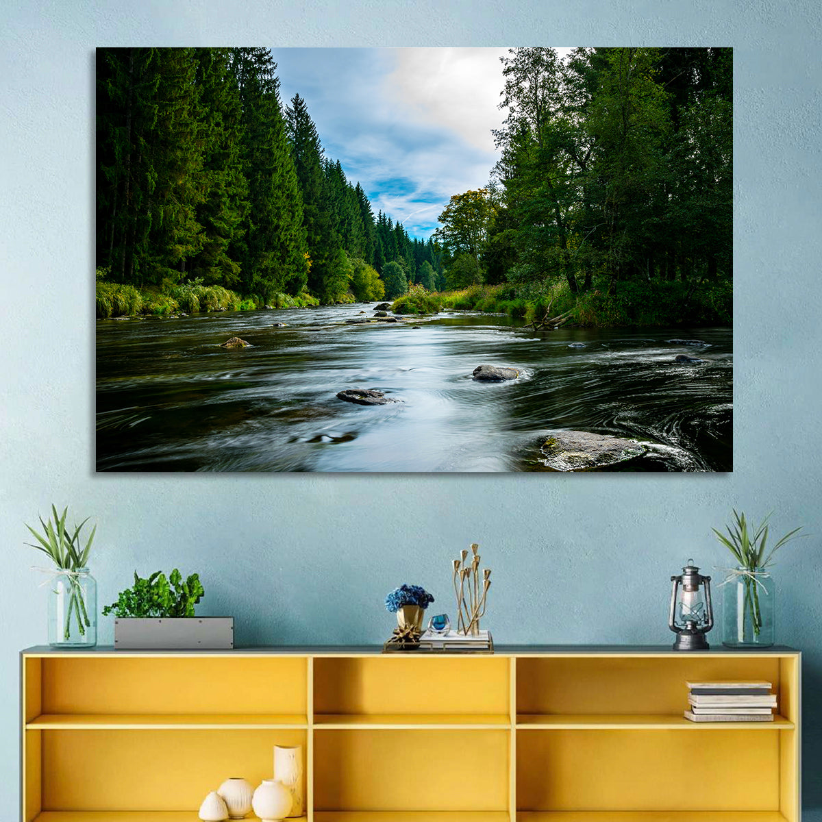 Bavarian Forest River Wall Art in a room, landscape