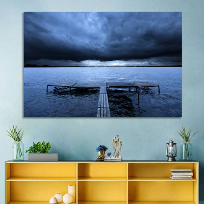 Stormy Lake Pier Wall Art