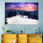 Starry Winter Cabins Under the Milky Way Wall Art