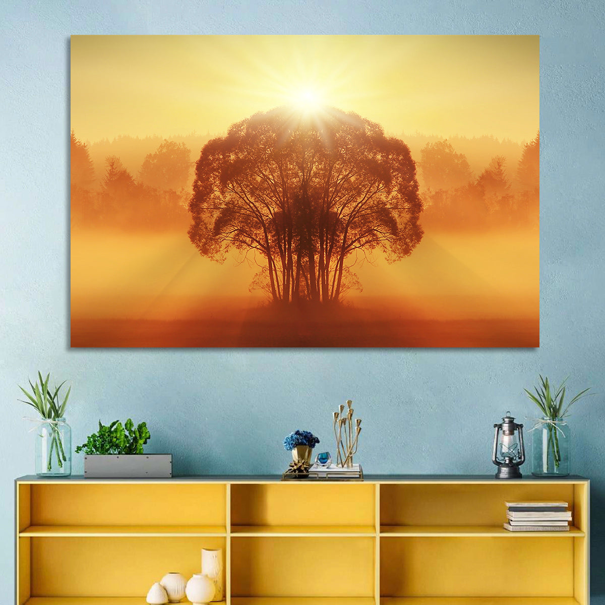 Golden Haze Tree at Sunset Wall Art