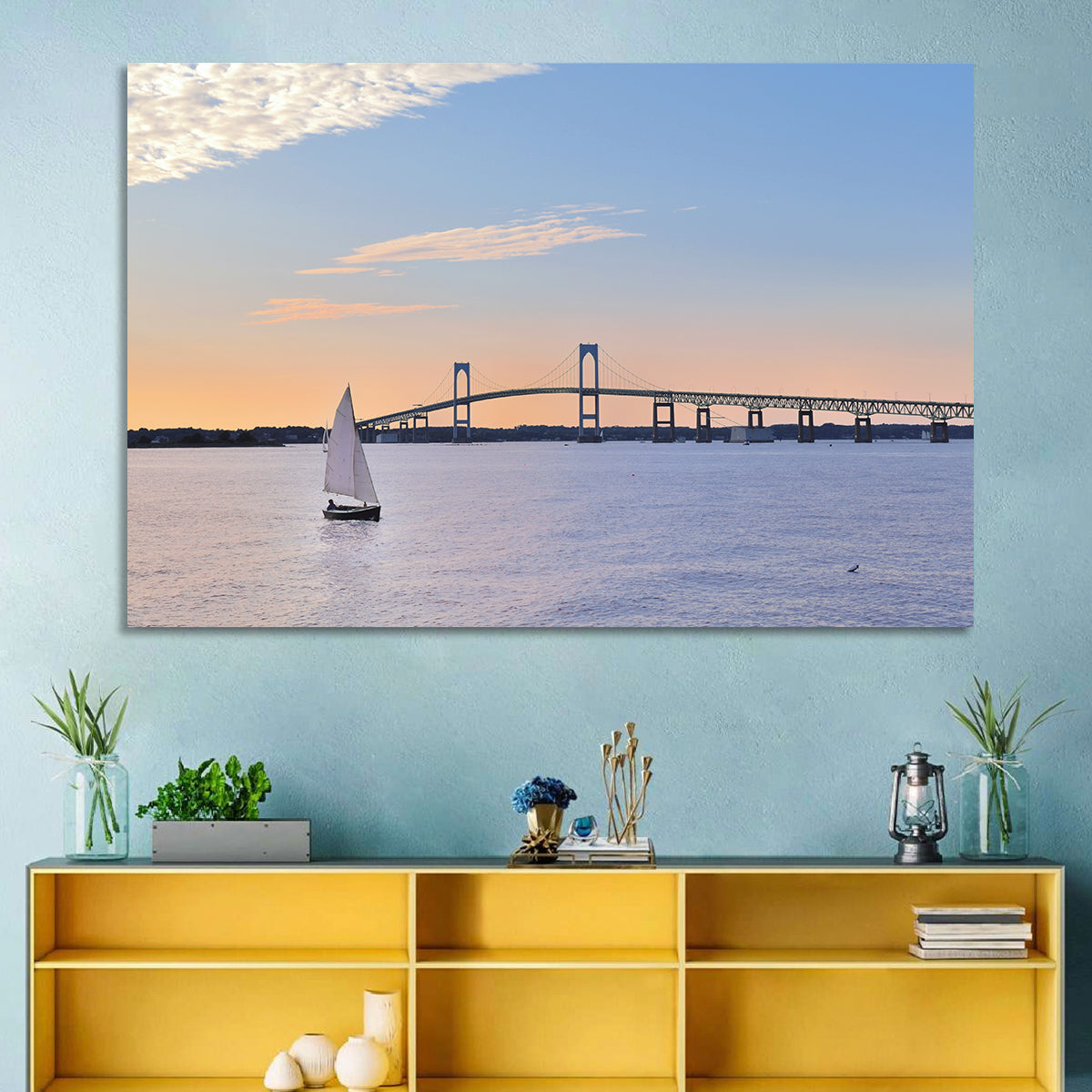 Newport Bridge at Sunset Wall Art in a room, landscape