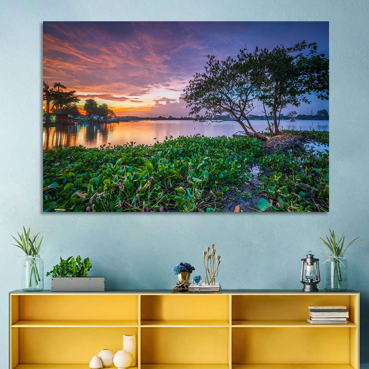 Cipondoh Lake Hyacinth Sunset Wall Art in a room, landscape