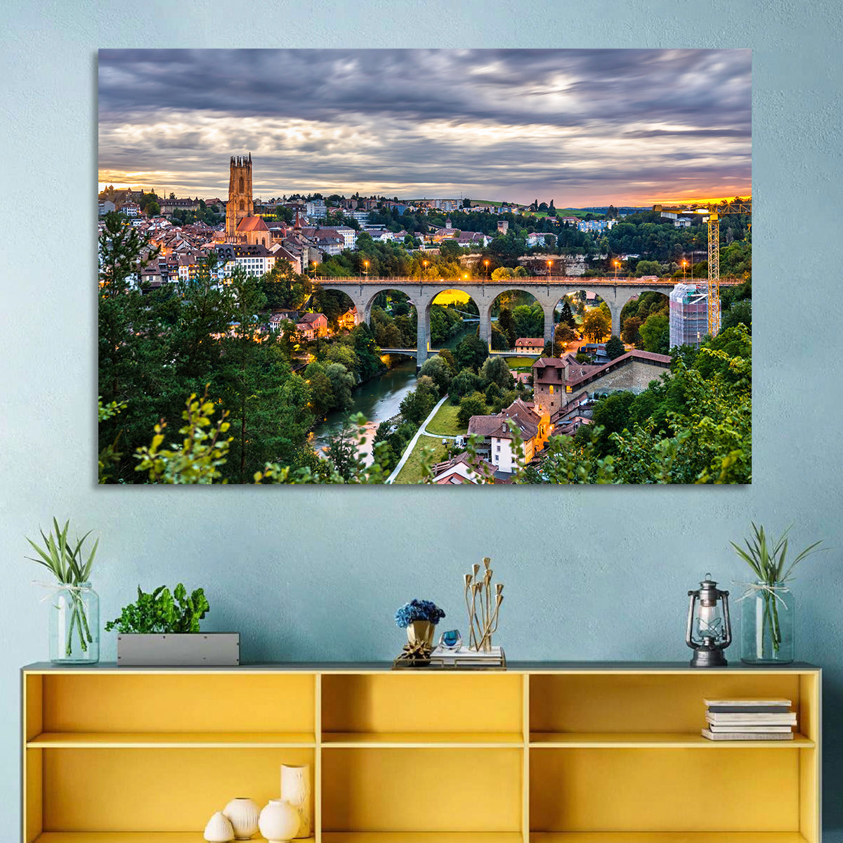 Zähringen Bridge at Twilight, Fribourg Wall Art