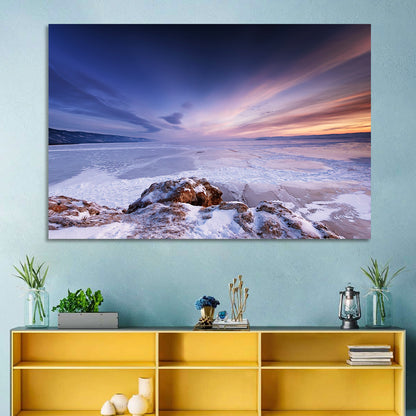 Frozen Lake Ice and Sunset Sky Wall Art