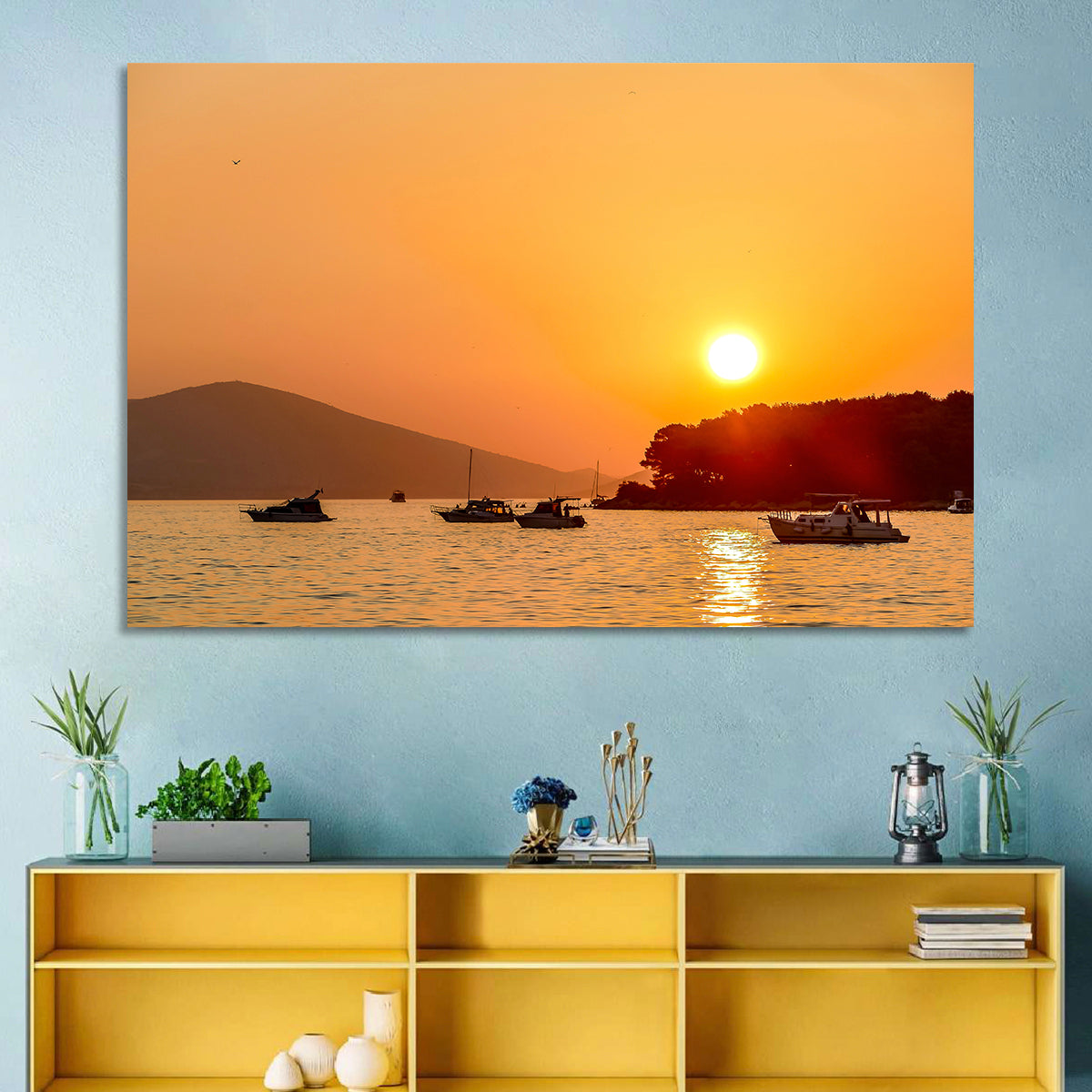 Golden Harbor Sunset Wall Art
