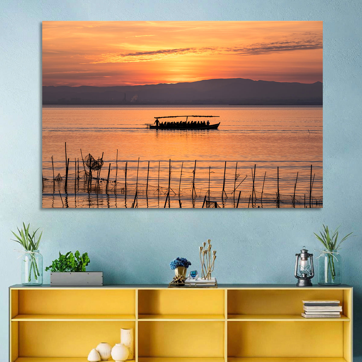 Albufera Sunrise Boat Silhouette Wall Art