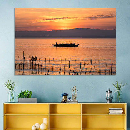 Albufera Sunrise Boat Silhouette Wall Art