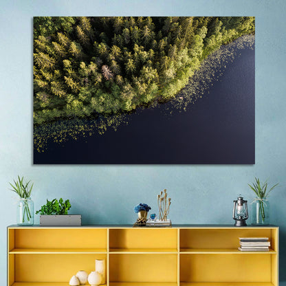 Aerial Lake with Red Boat Wall Art