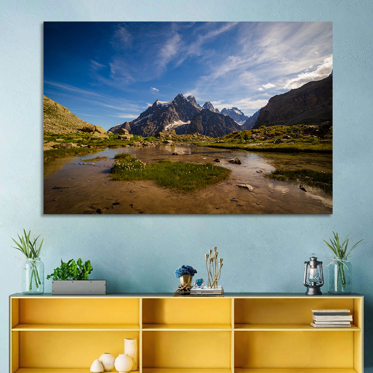 La Meije Alpine Lake and Stone Hut Wall Art