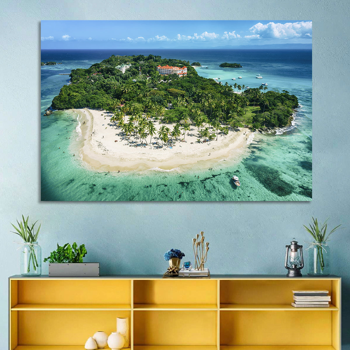 Cayo Levantado Aerial Beach Resort Wall Art in a room, landscape