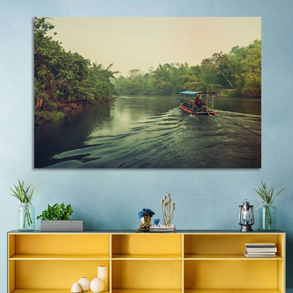 Misty Long-tail Boat on River Kwai Wall Art