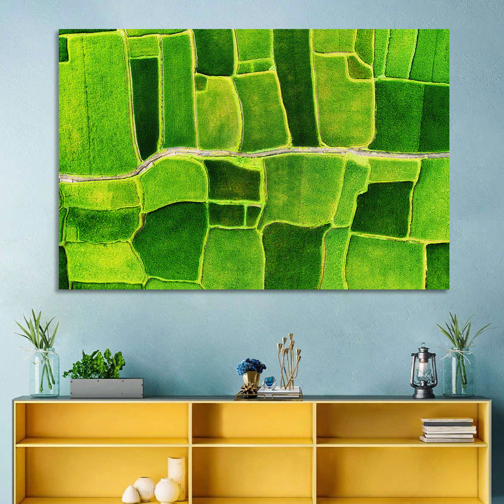 Verdant Rice Terrace Grid Wall Art