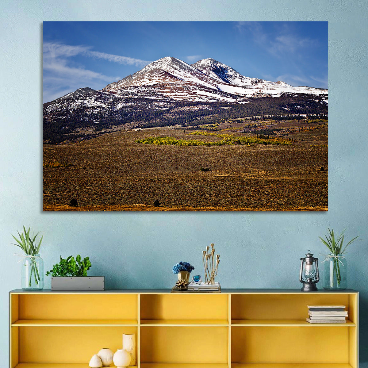 Sierra Nevada Snow Capped Peaks Wall Art in a room, landscape