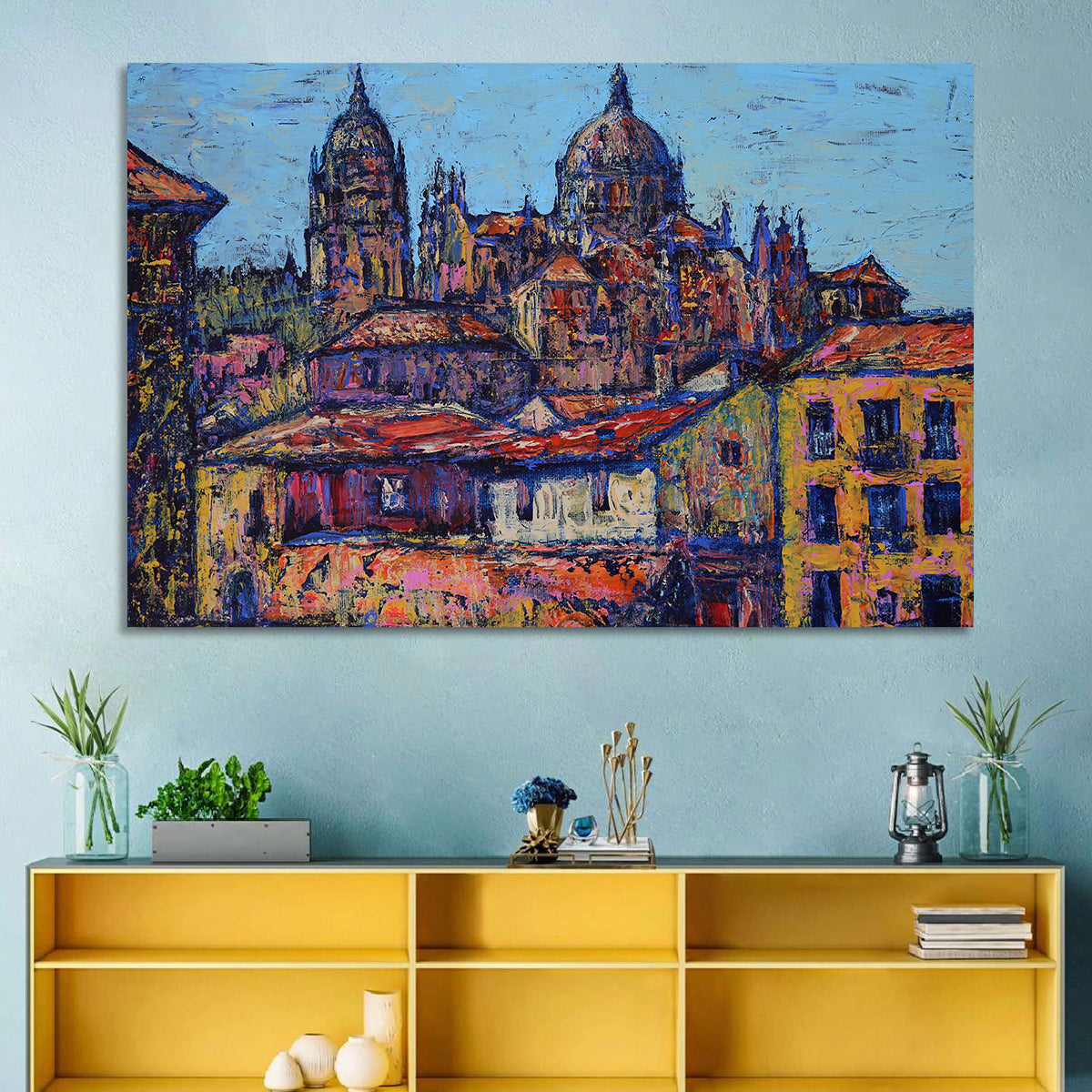 Salamanca Cathedral Rooftops Wall Art in a room, landscape