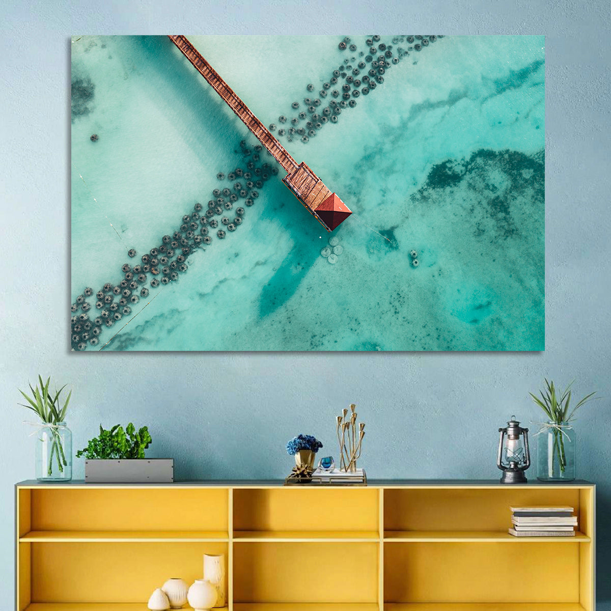 Aerial Red Pier Over Turquoise Water Wall Art