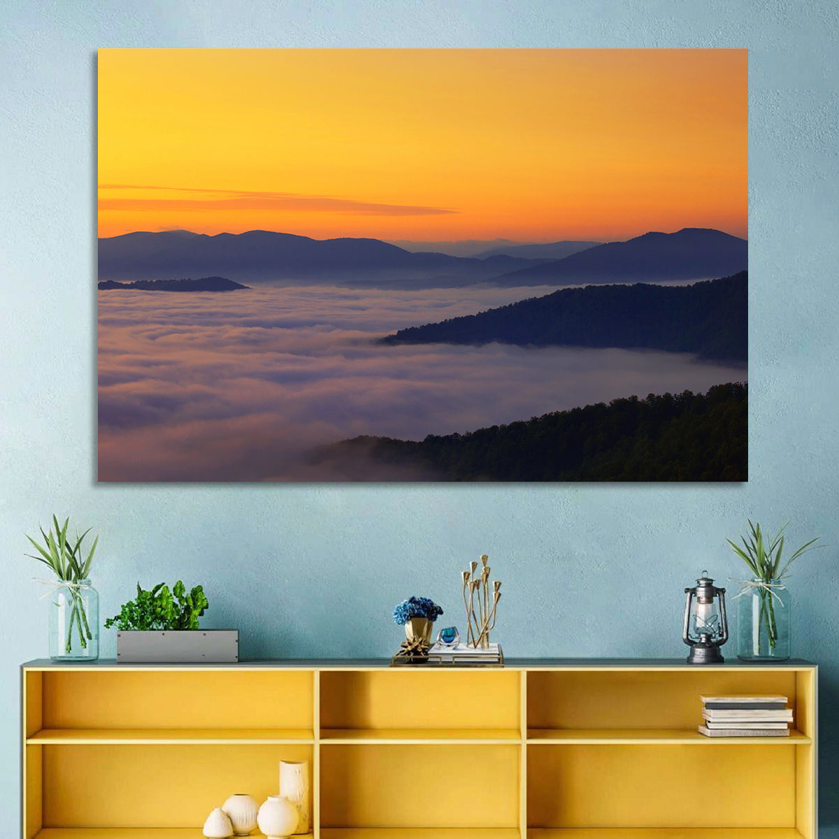 Cloud Sea Over Mountains at Golden Dawn Wall Art