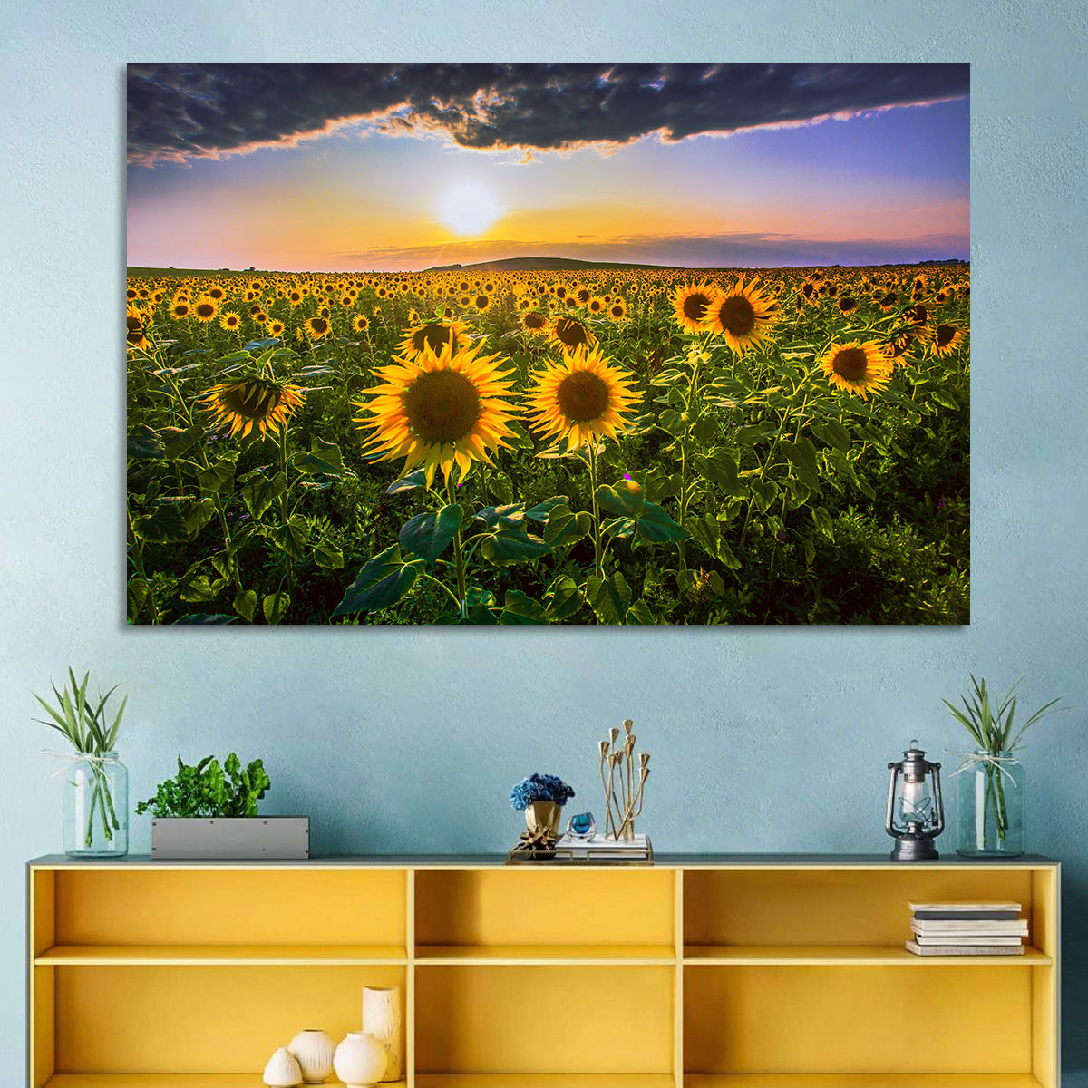 Sunflower Field at Golden Hour Wall Art