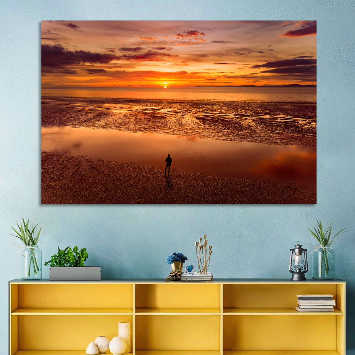 Solitary Figure on Sunset Shore Wall Art