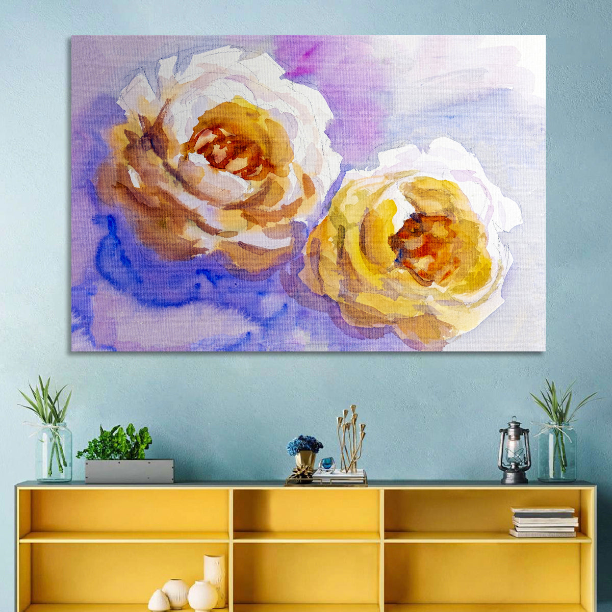 Diagonal Rose Pair Study Wall Art in a room, landscape
