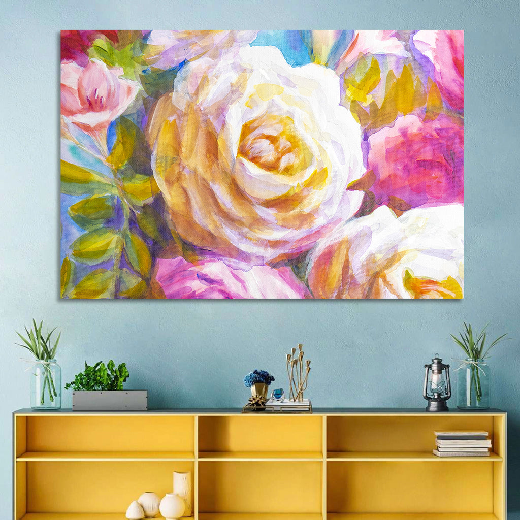 White and Gold Rose Bouquet Wall Art