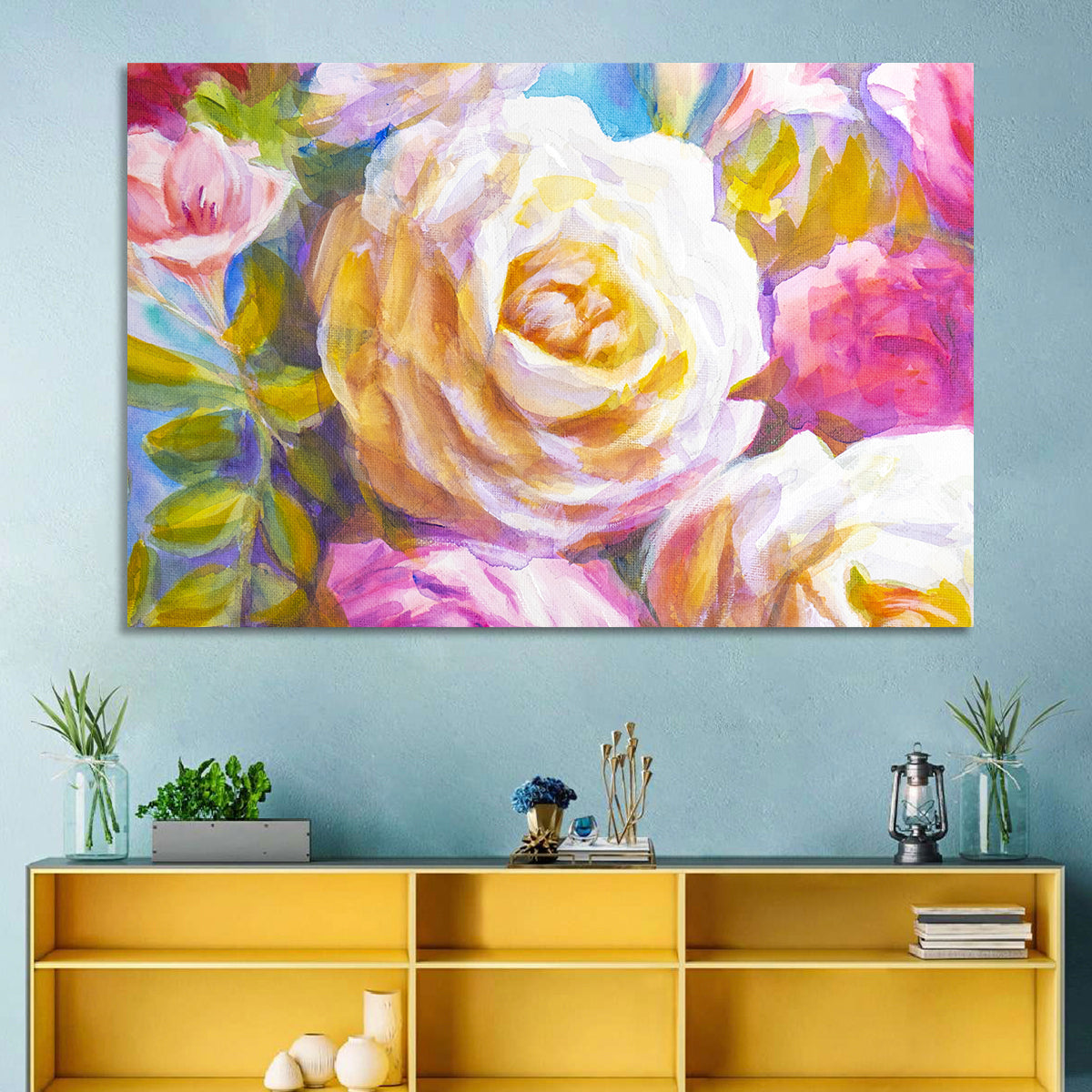 White and Gold Rose Bouquet Wall Art