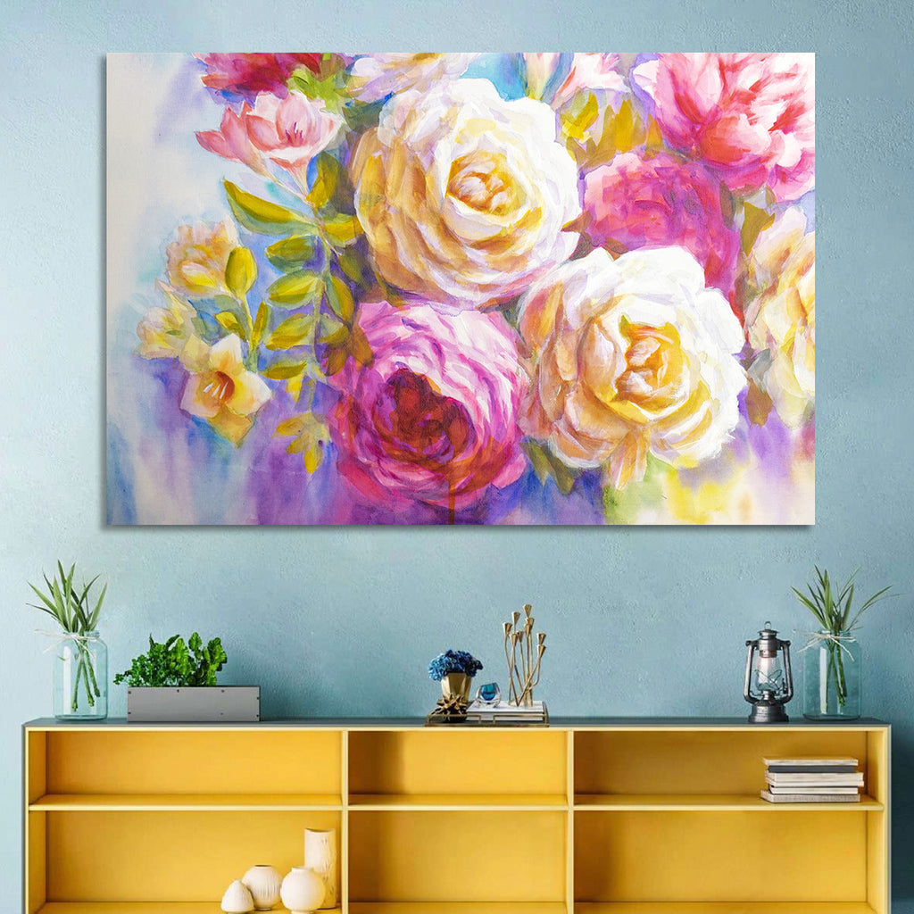 Layered Watercolor Rose Bouquet Wall Art