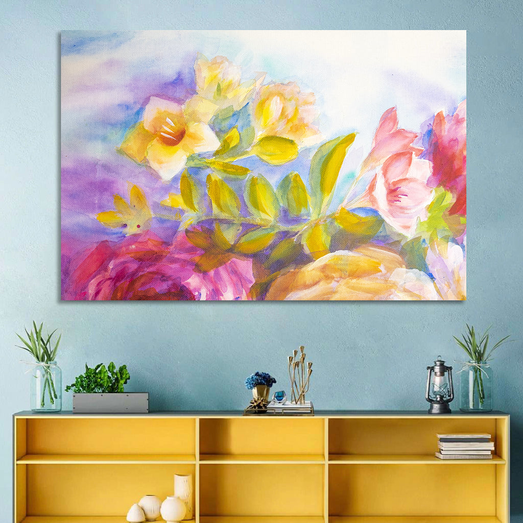 Pink and Yellow Watercolor Blossoms Wall Art