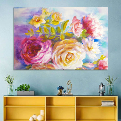 Painterly Peonies and Rose Bouquet Wall Art