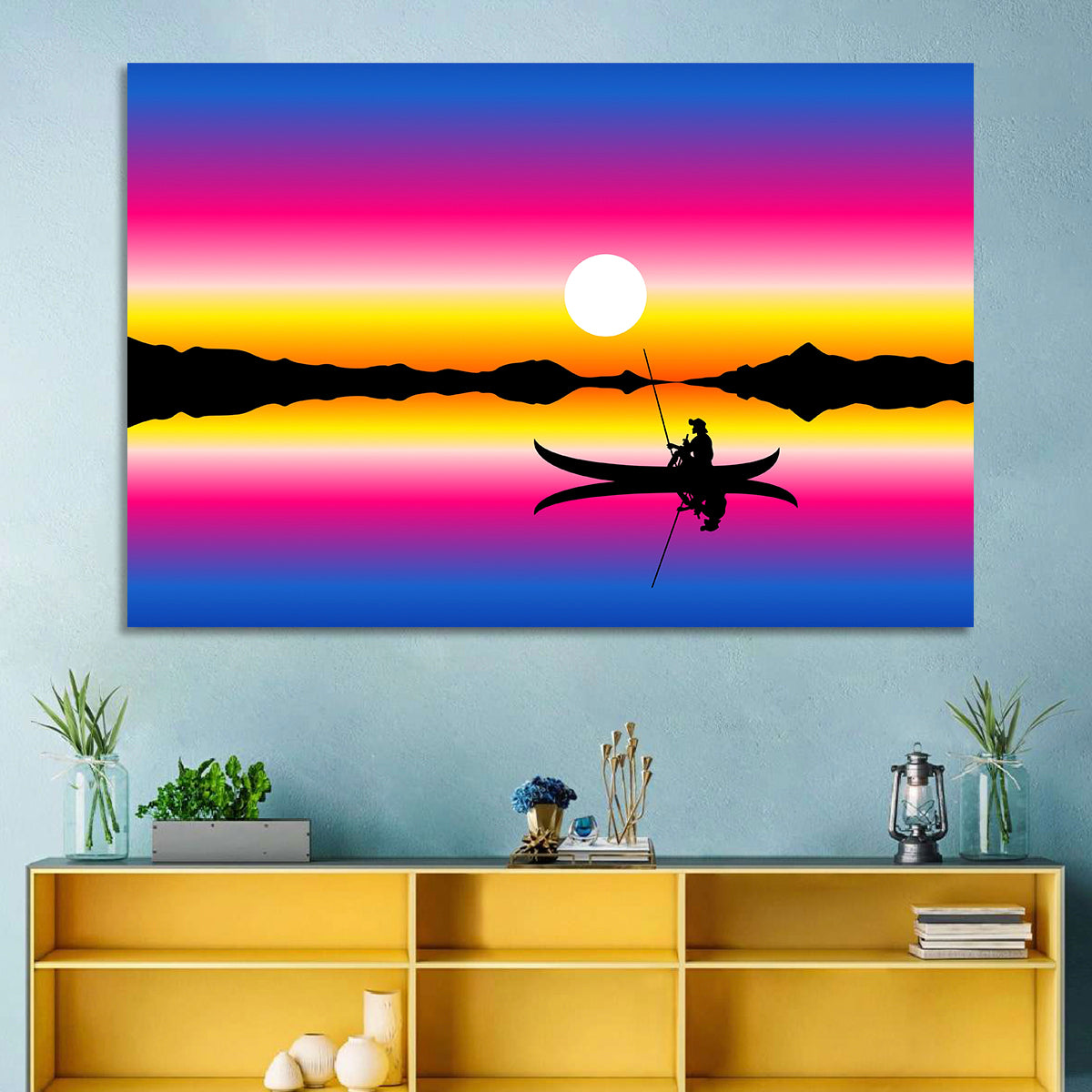 Fisherman Silhouette at Sunset Wall Art