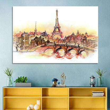 Eiffel Tower Watercolor at Dusk Wall Art