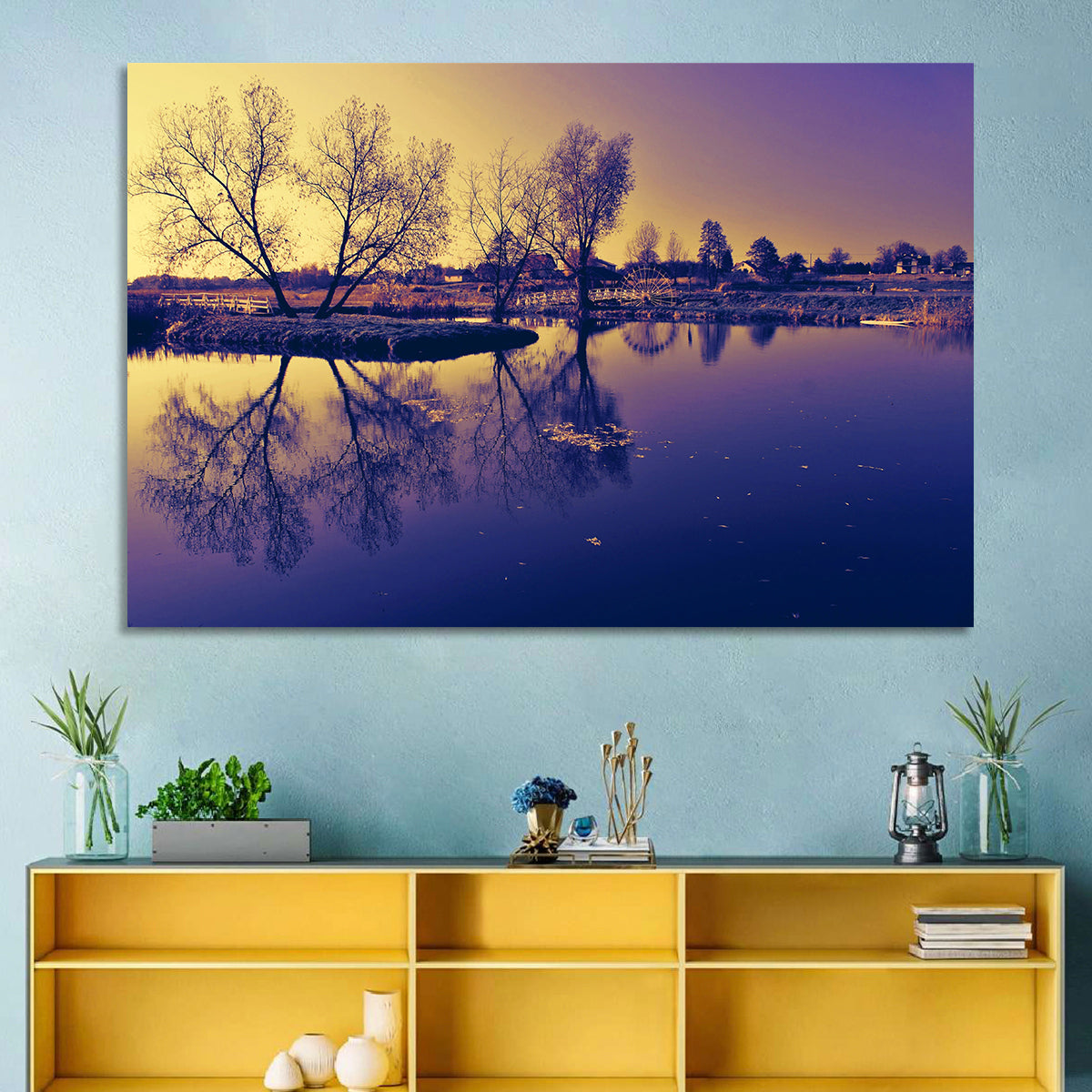Winter Lake Morning Wall Art in a room, landscape