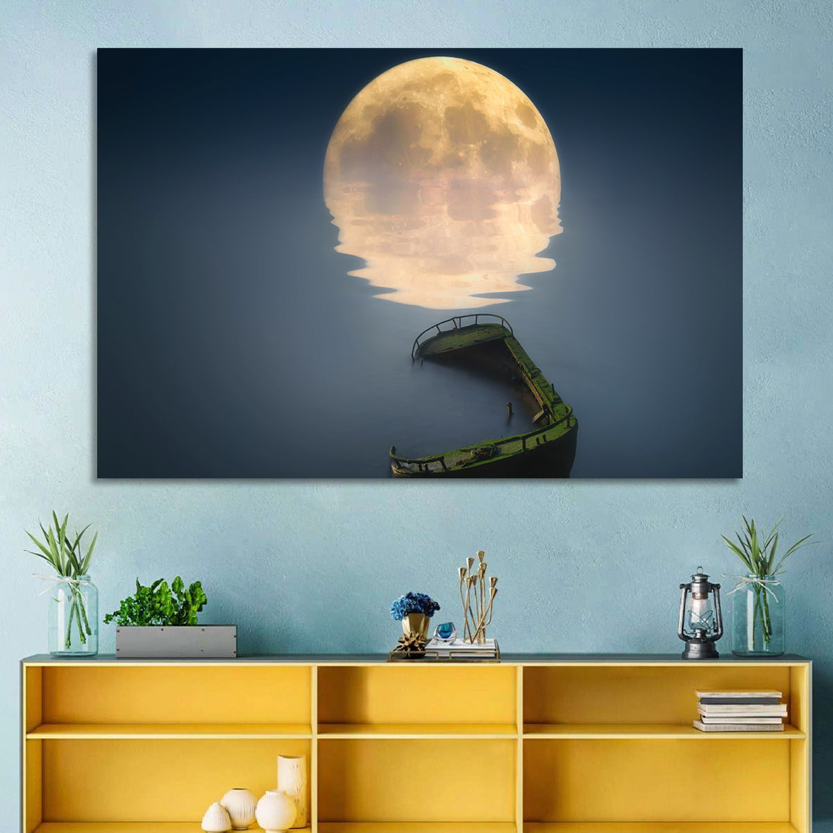 Moonlit Shipwreck Reflection Wall Art