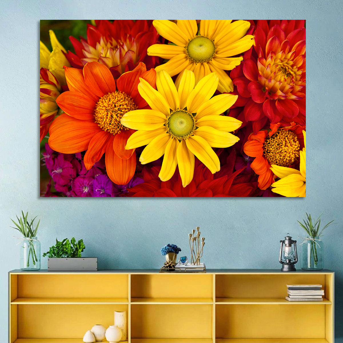 Fresh Autumn Flowers Wall Art in a room, landscape
