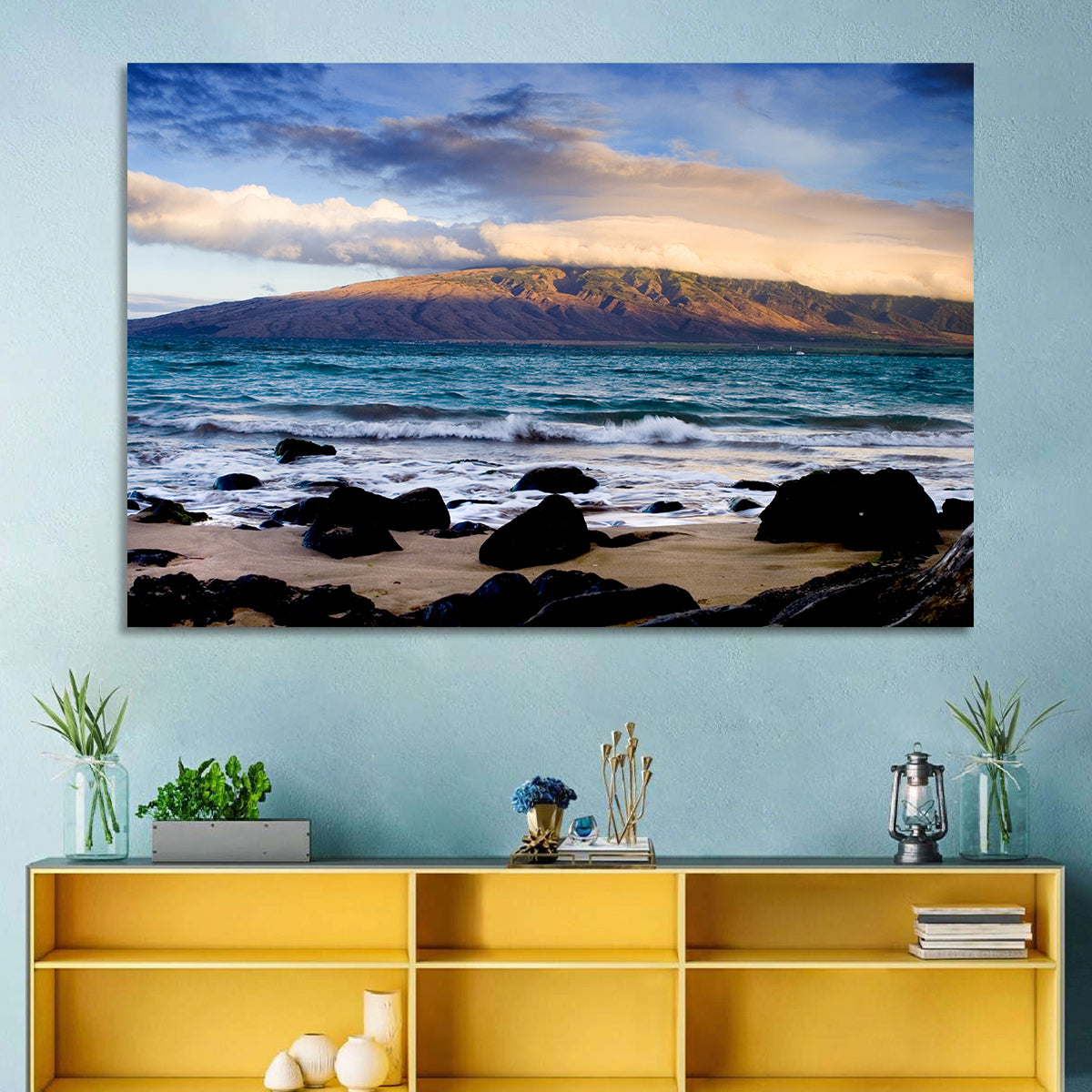 Kihei Golden Coastline Wall Art in a room, landscape