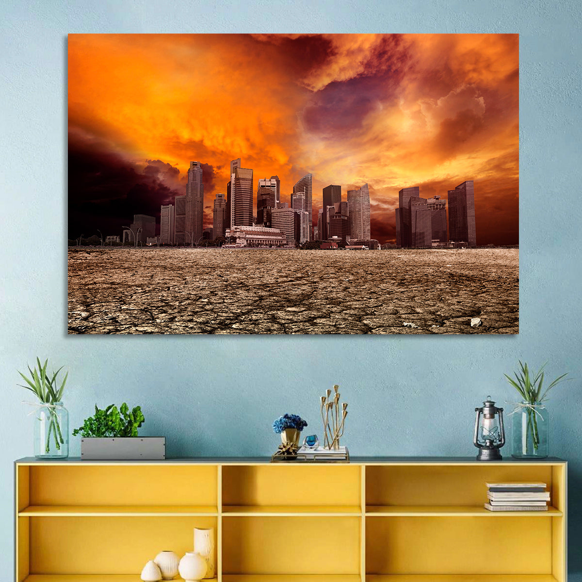 Desolate Singapore Skyline Wall Art in a room, landscape