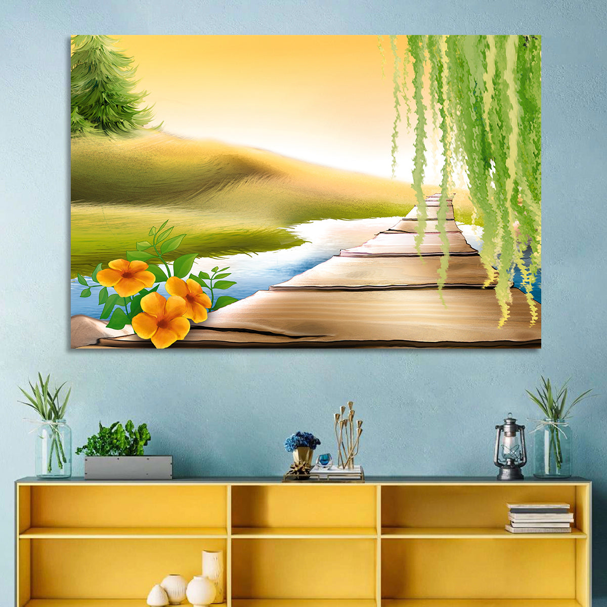 Golden Hour Willow Walkway Wall Art in a room, landscape
