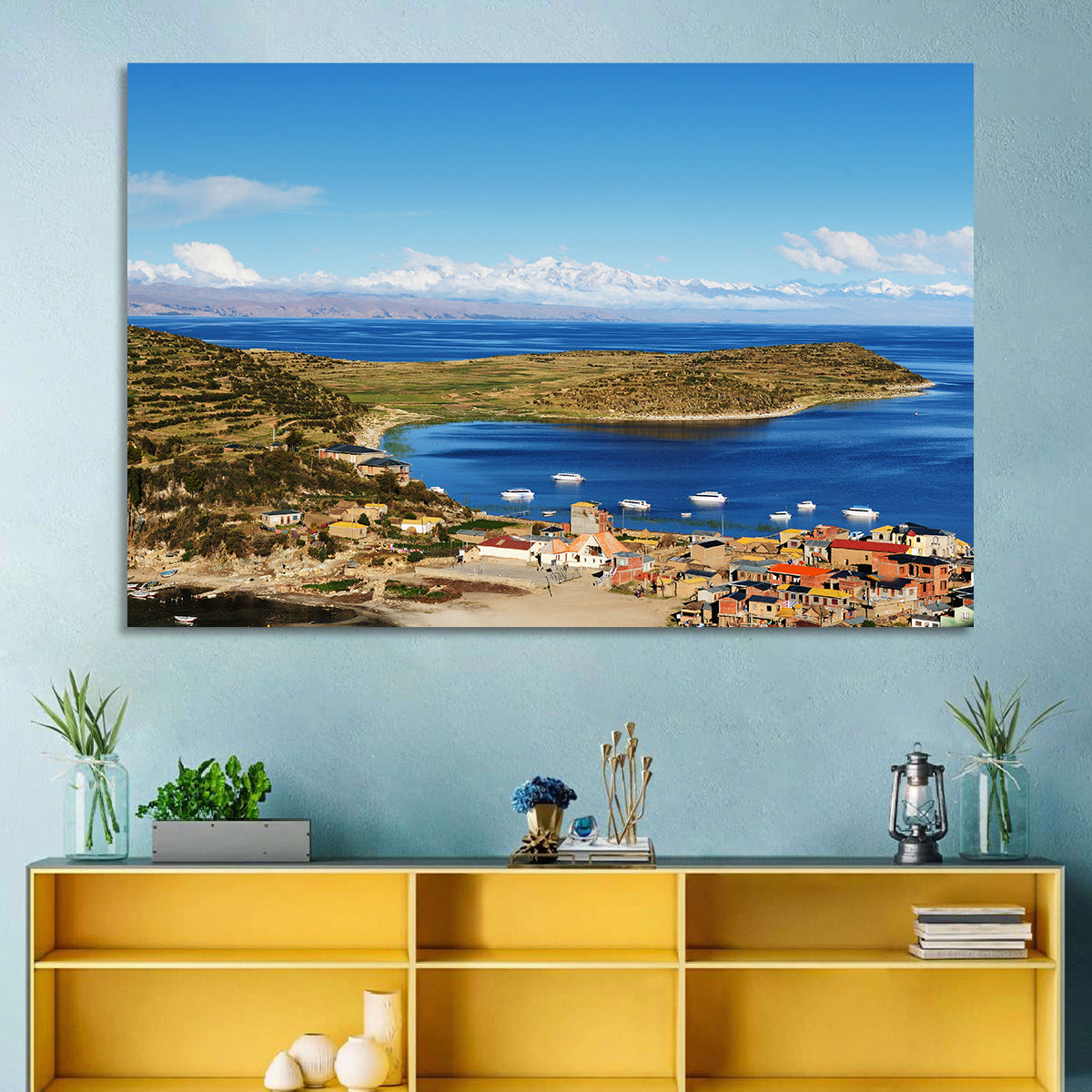 Isla Del Sol Village on Lake Titicaca Wall Art in a room, landscape