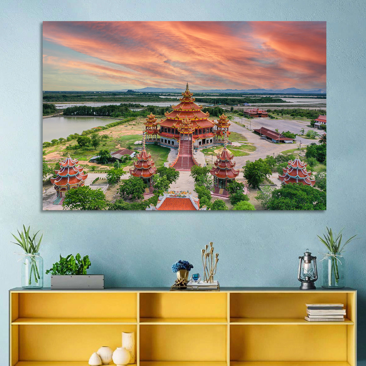 Wat Petch Suwan Temple at Sunset Wall Art in a room, landscape