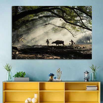 Village Morning with Buffalo Wall Art