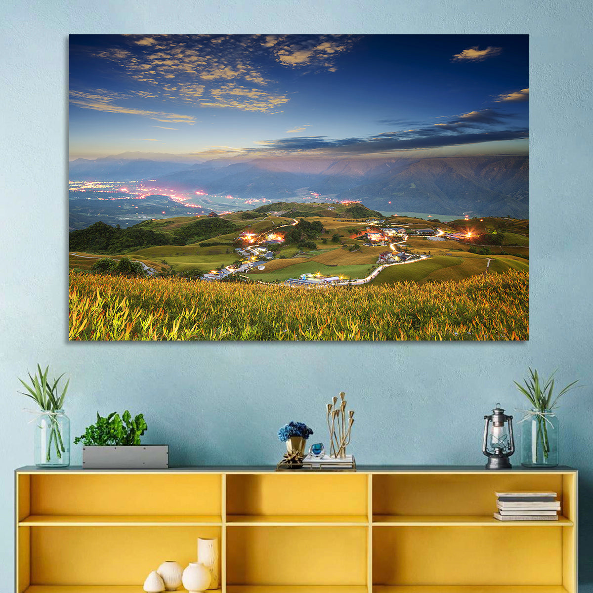 Sixty Stone Mountain Nightscape Wall Art in a room, landscape