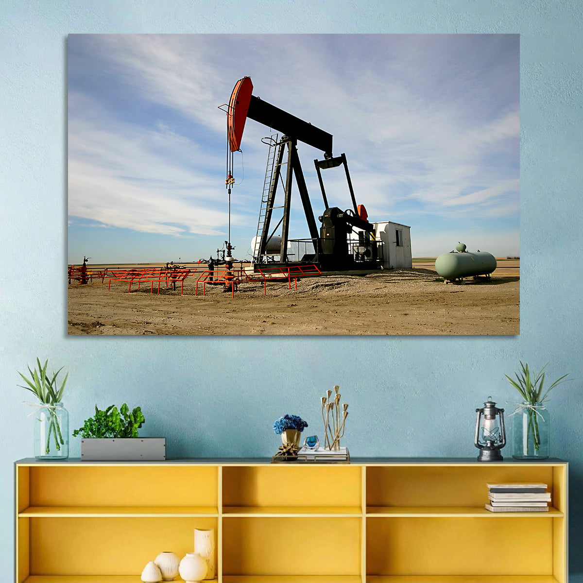Pump Jack with Storage Tank Wall Art in a room, landscape