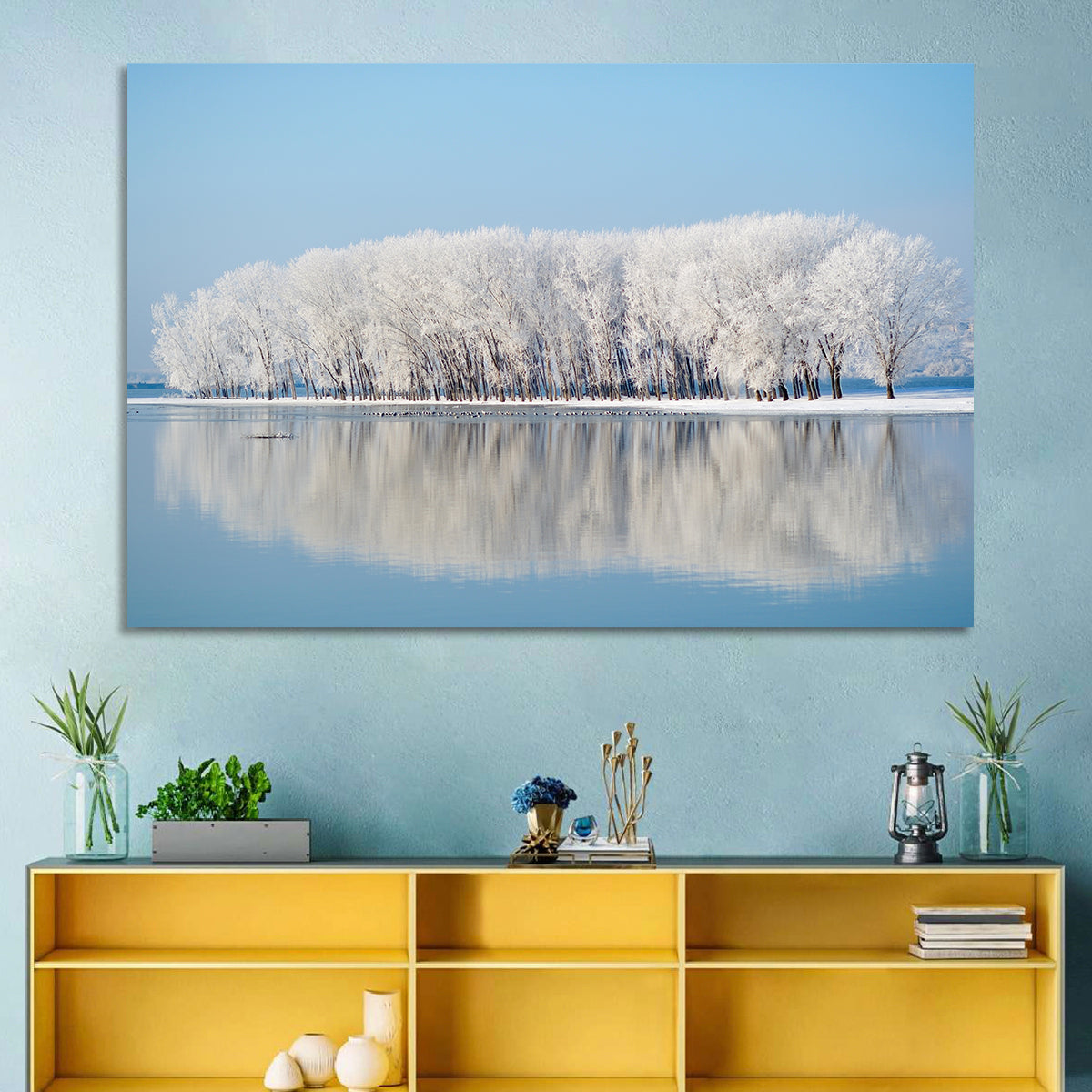 Frost Covered Lakeside Trees Wall Art