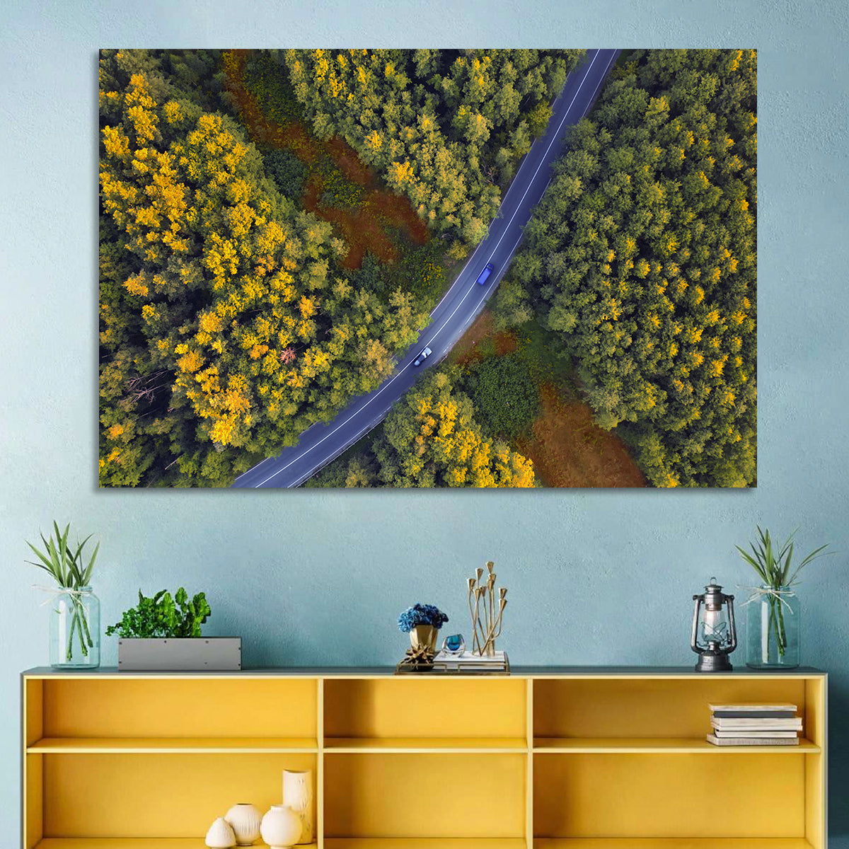 Aerial Autumn Forest Road Wall Art