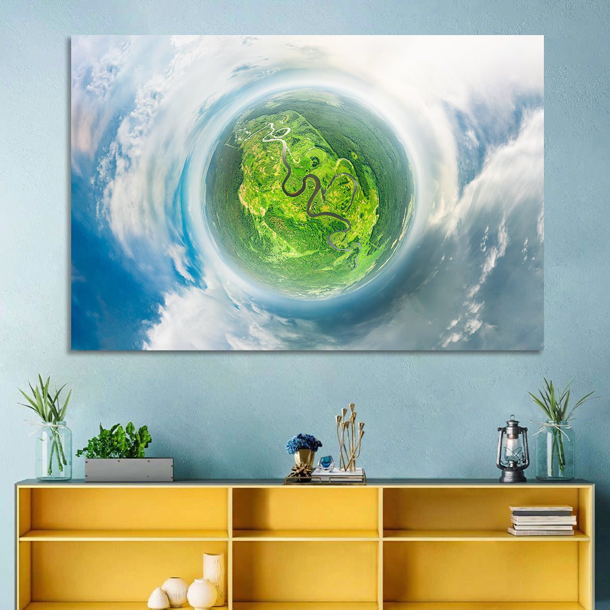 Spherical Forest from Space Wall Art in a room, landscape