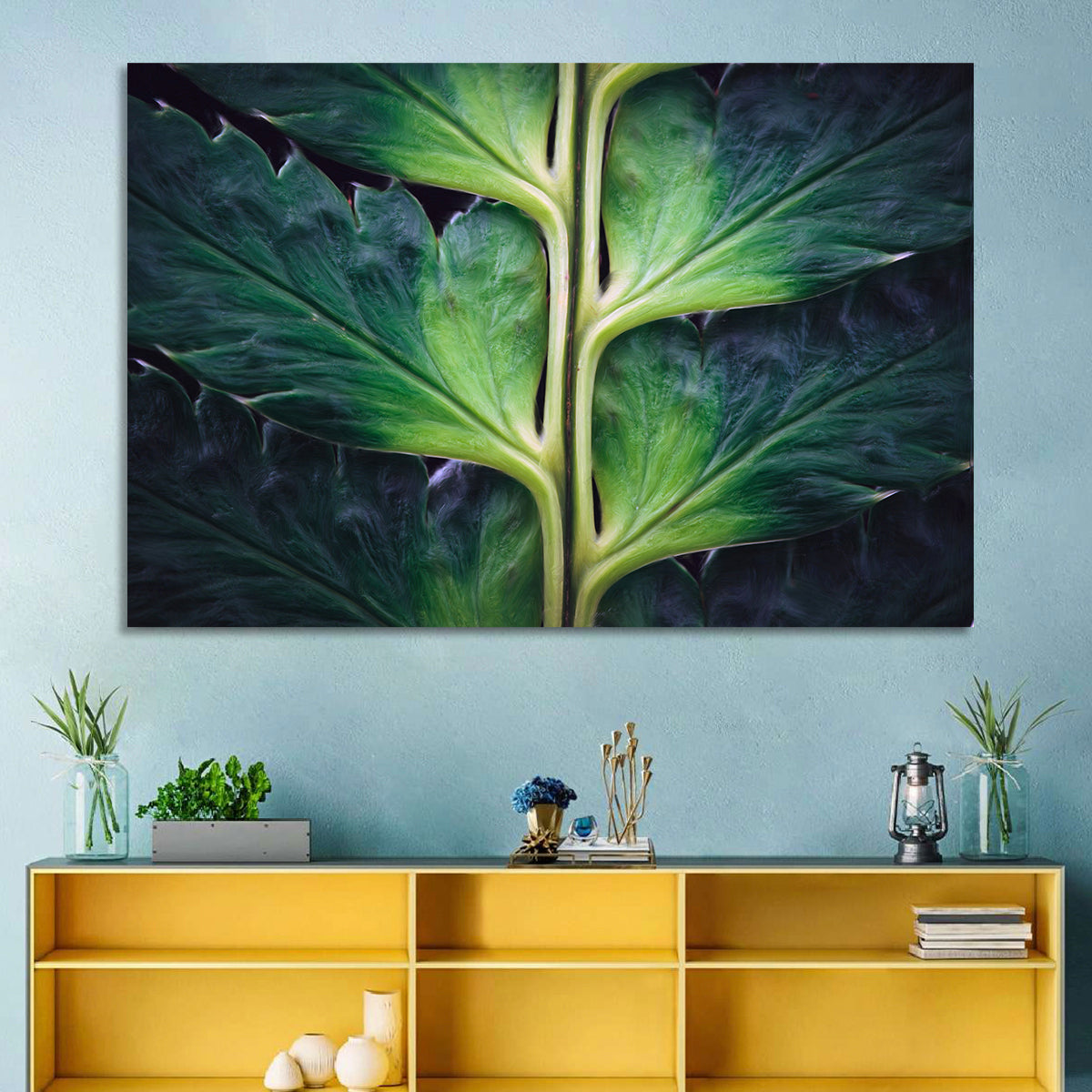 Fern Stem Macro Study Wall Art in a room, landscape