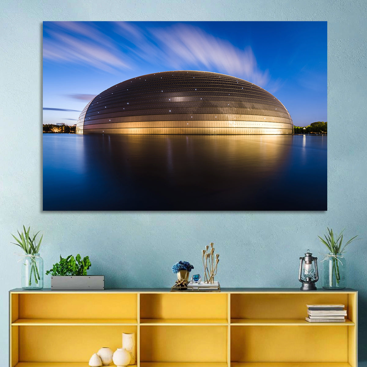 Beijing Giant Egg Dome Wall Art in a room, landscape