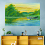 Rowboat on Serene Lake Watercolor Wall Art