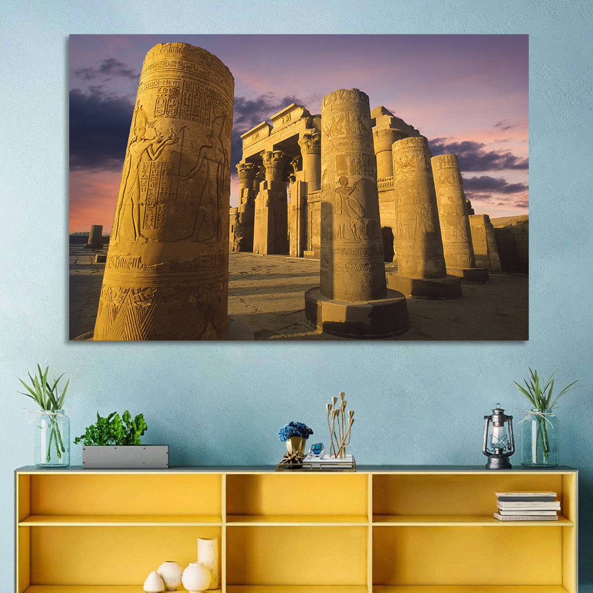 Kom Ombo Temple Pillars at Sunset Wall Art in a room, landscape